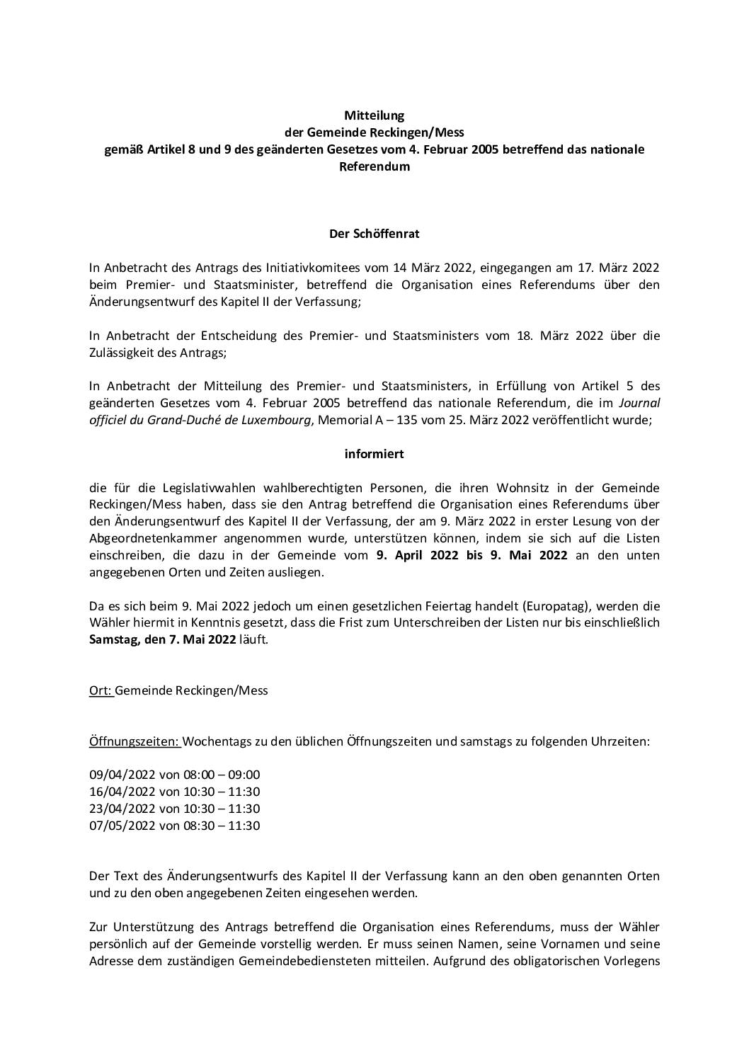 31.03.2022 – Organisation von einem Referendum