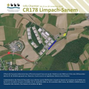 Route barrée entre Limpach et Sanem (hauteur WSA)