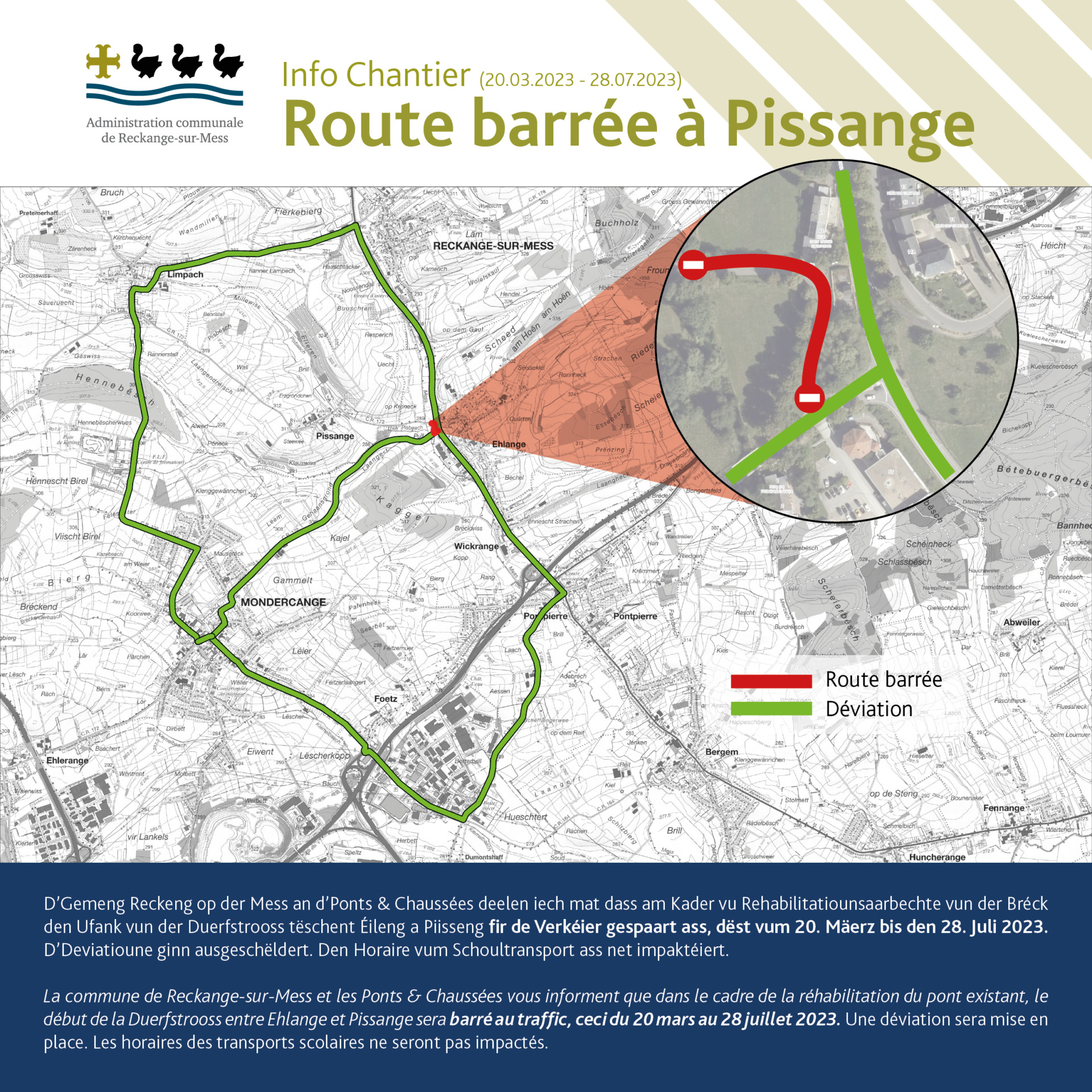 Info Chantier - Route barrée à Pissange