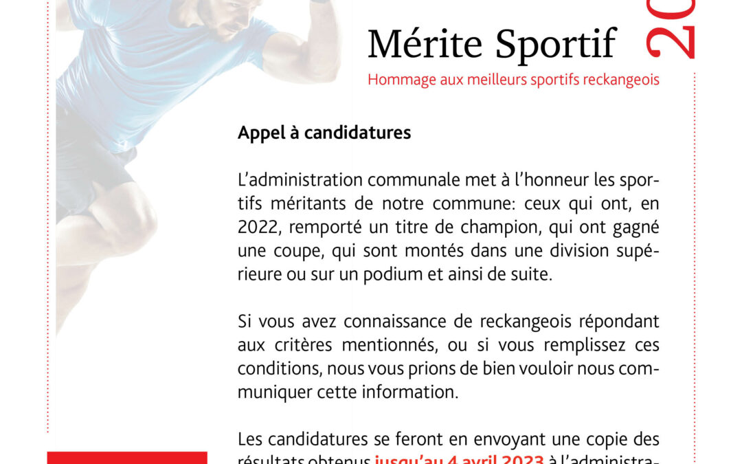 Mérite sportif 2022 – Appel à candidatures