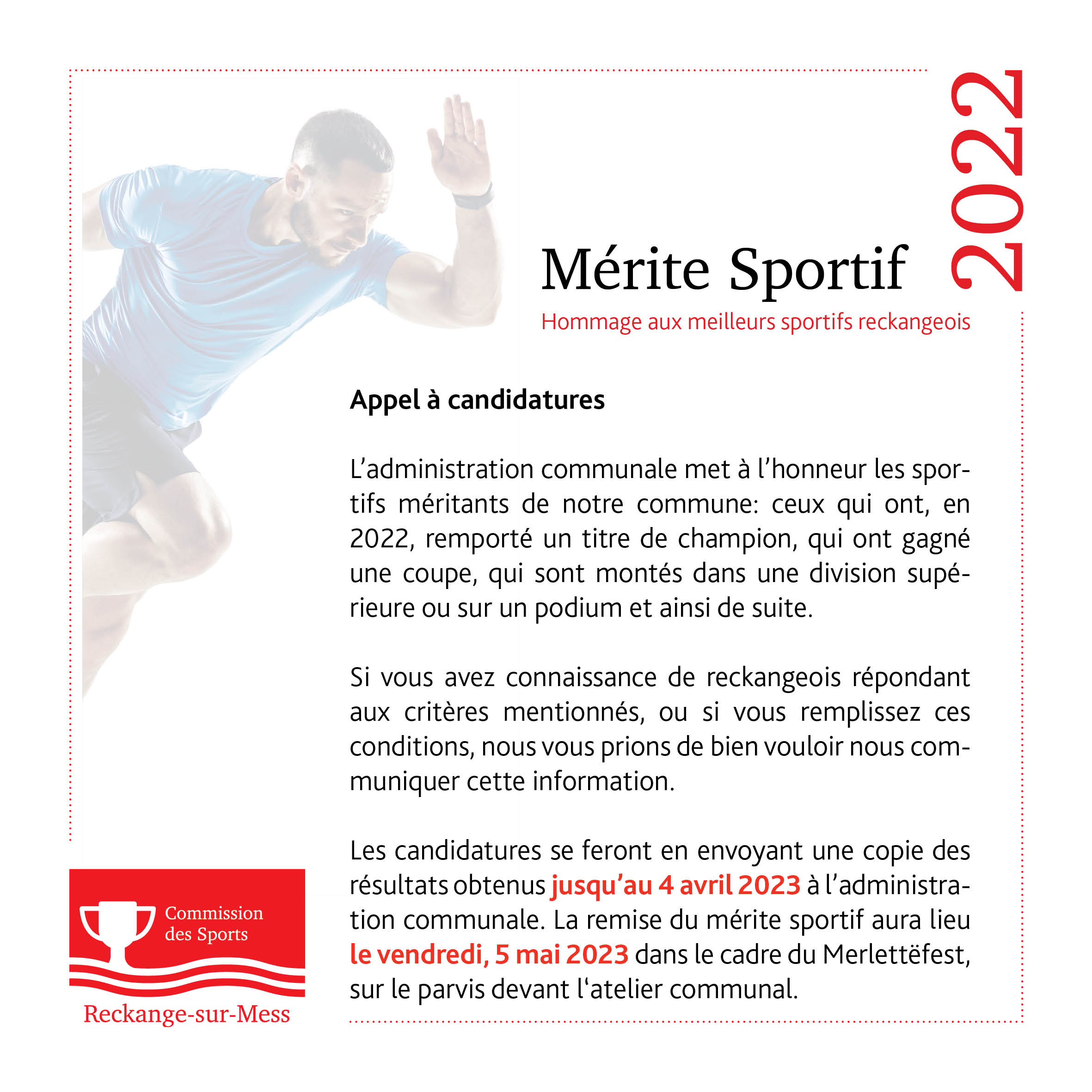 Mérite sportif 2022 - Appel à candidatures