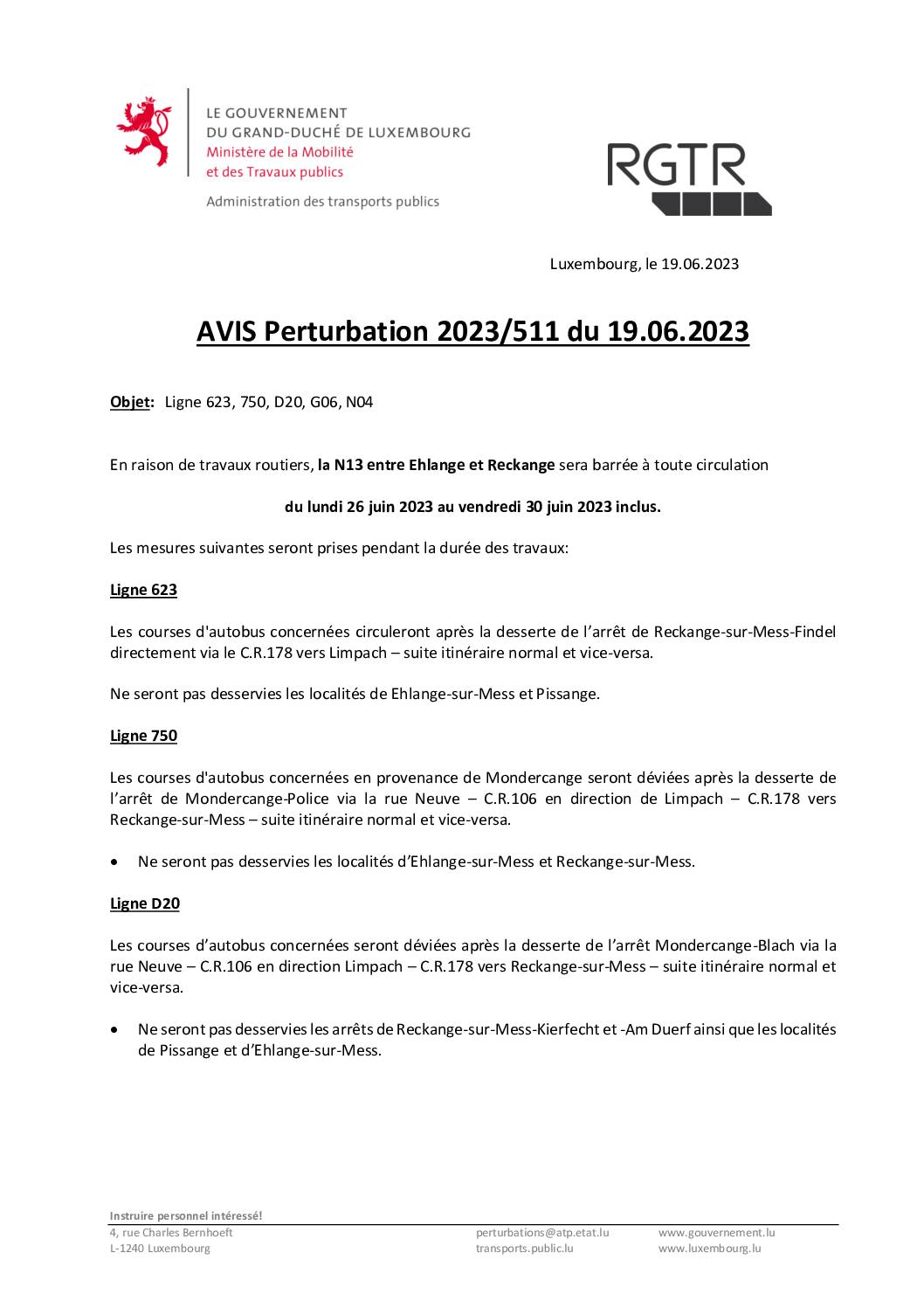 Avis RGTR – 19.06.2023