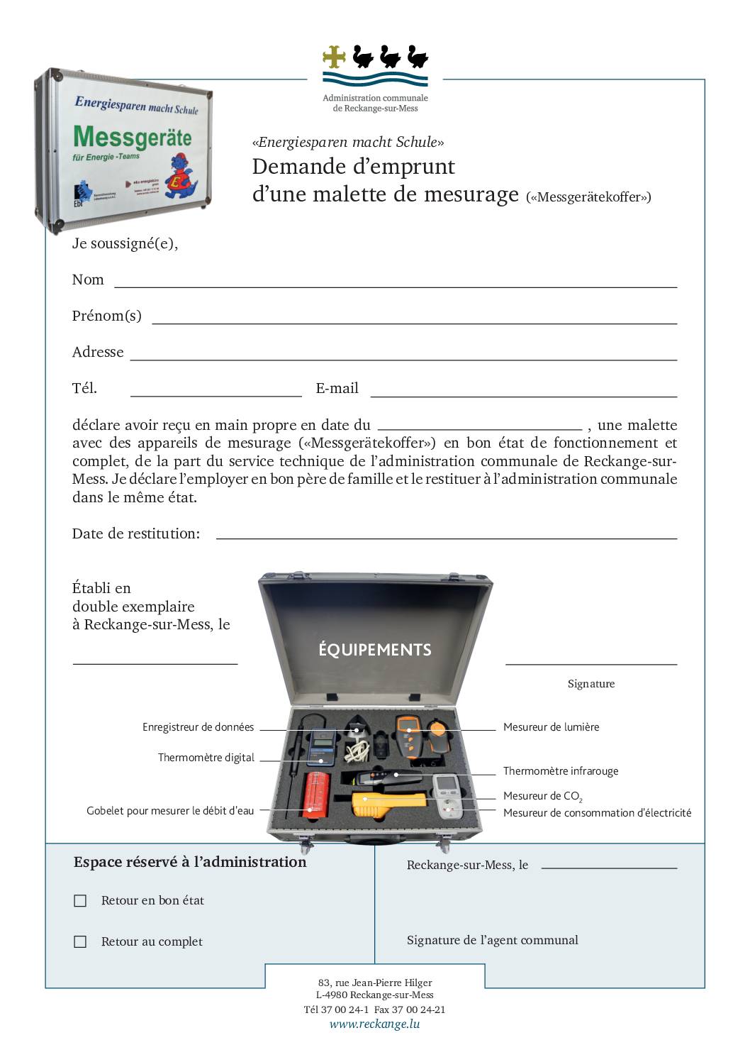 Formulaire - Demande d'emprunt de malette de mesurage (Messgerätekoffer)