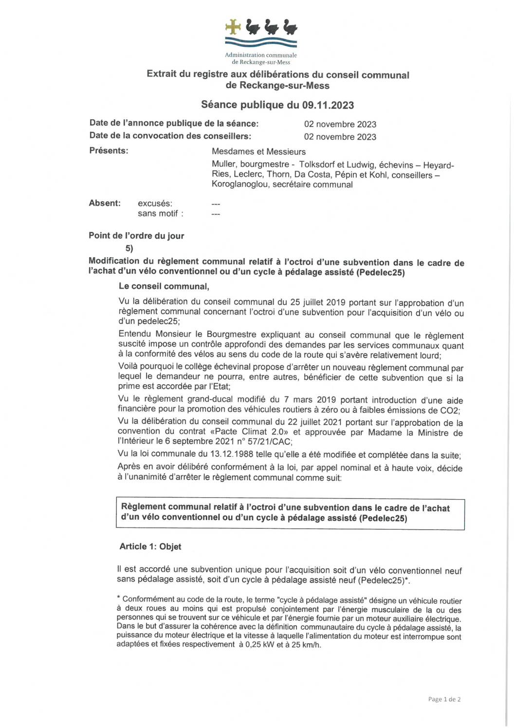 RC - Subvention pour vélo et Pedelec25 (01.01.2024)