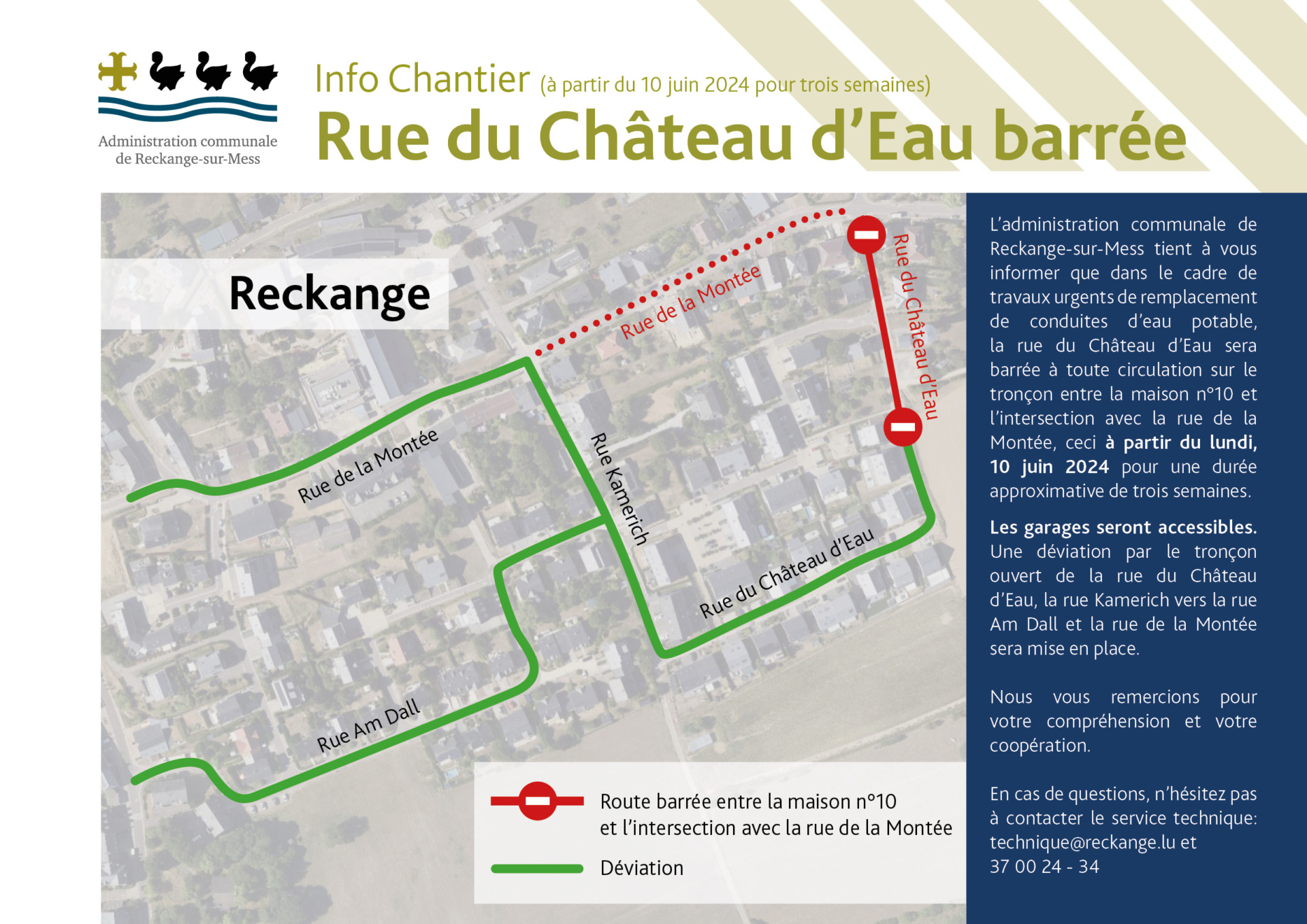 Info Chantier - Rue du Château d'Eau barrée