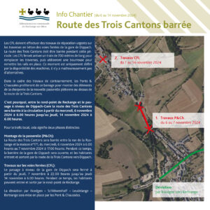 Route des Trois Cantons barrée du 6 au 14 novembre 2024