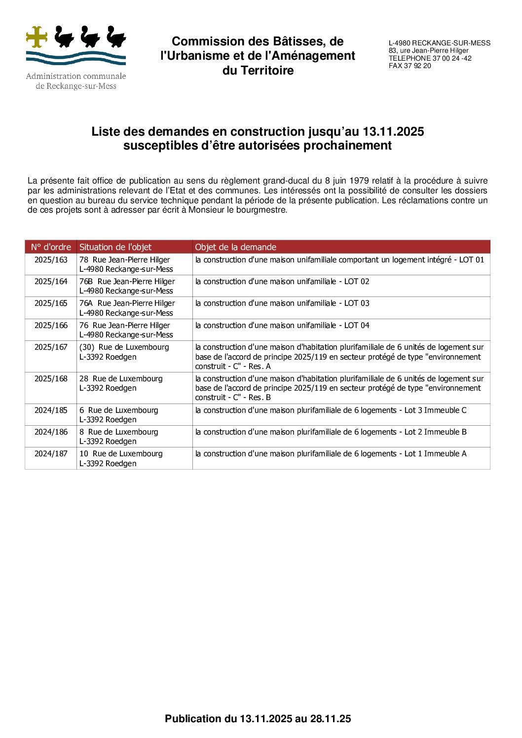 Commission des bâtisses N°03/2025 du 13/11/2025