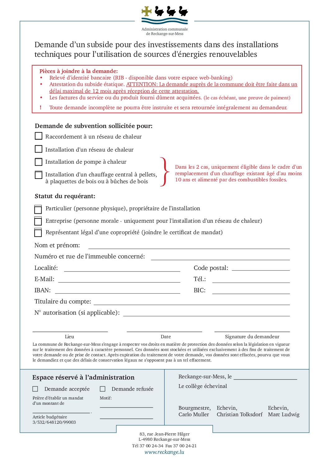 Formulaire - Subvention énergie renouvelable