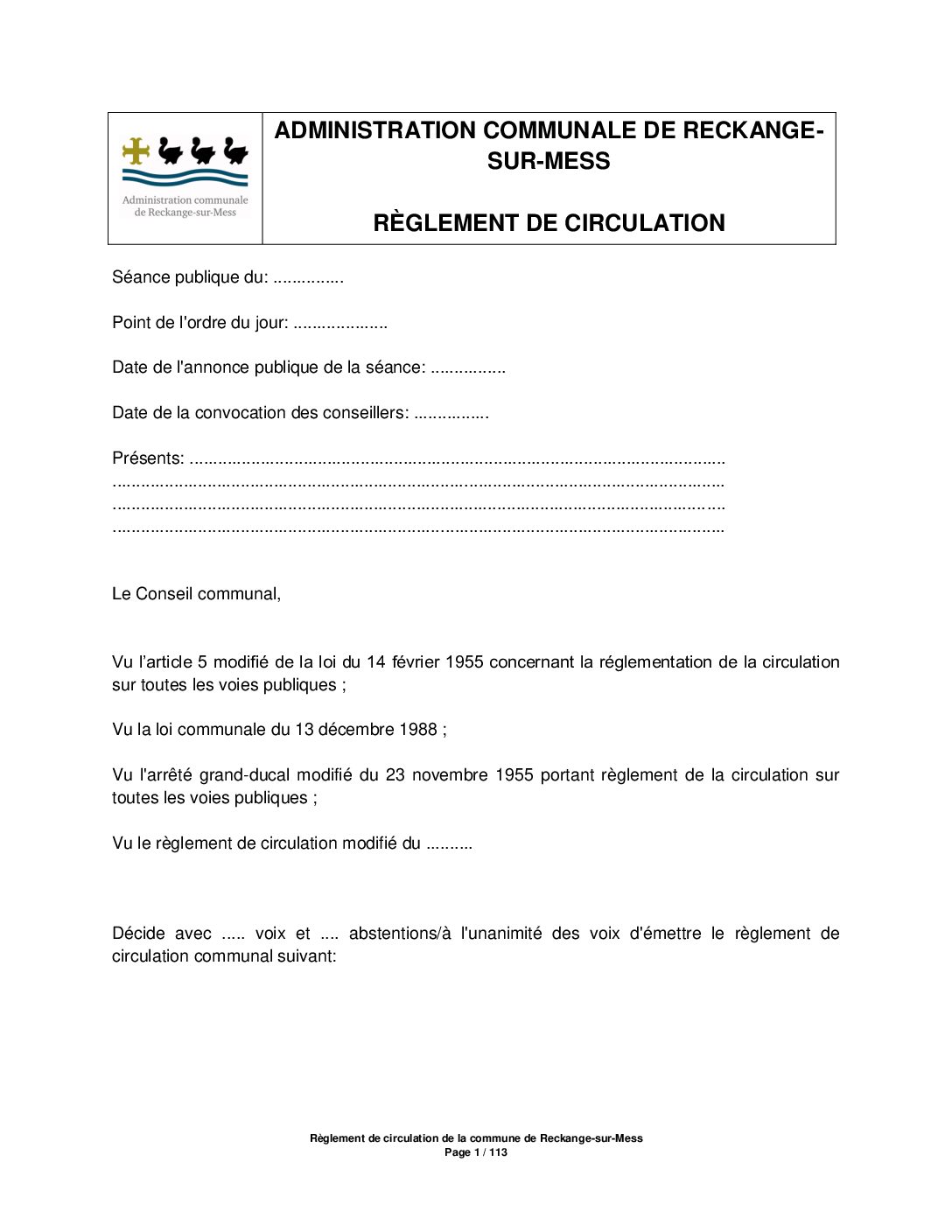 Règlement de la circulation - mise à jour mars 2026