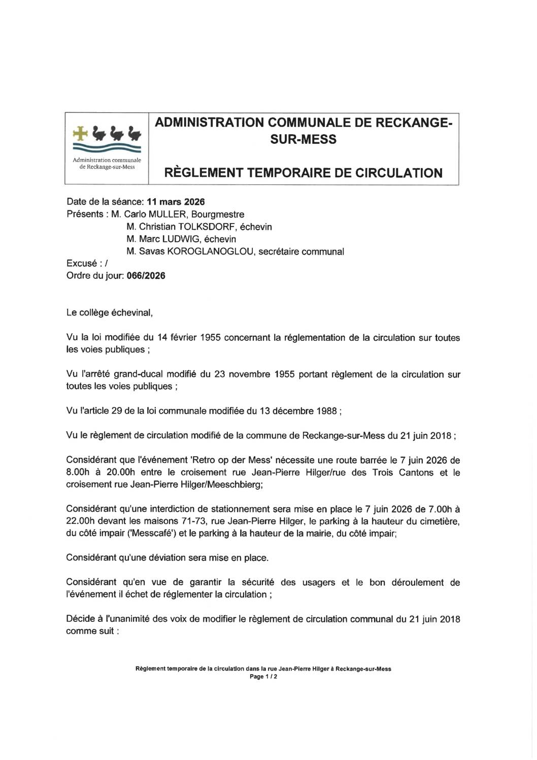 Règlement temporaire de la circulation: Retro op der Mess