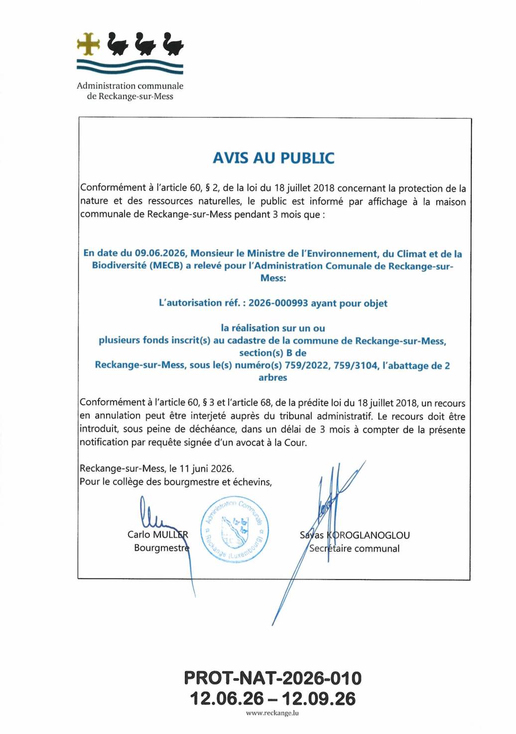 Autorisation: abattage de 2 arbres