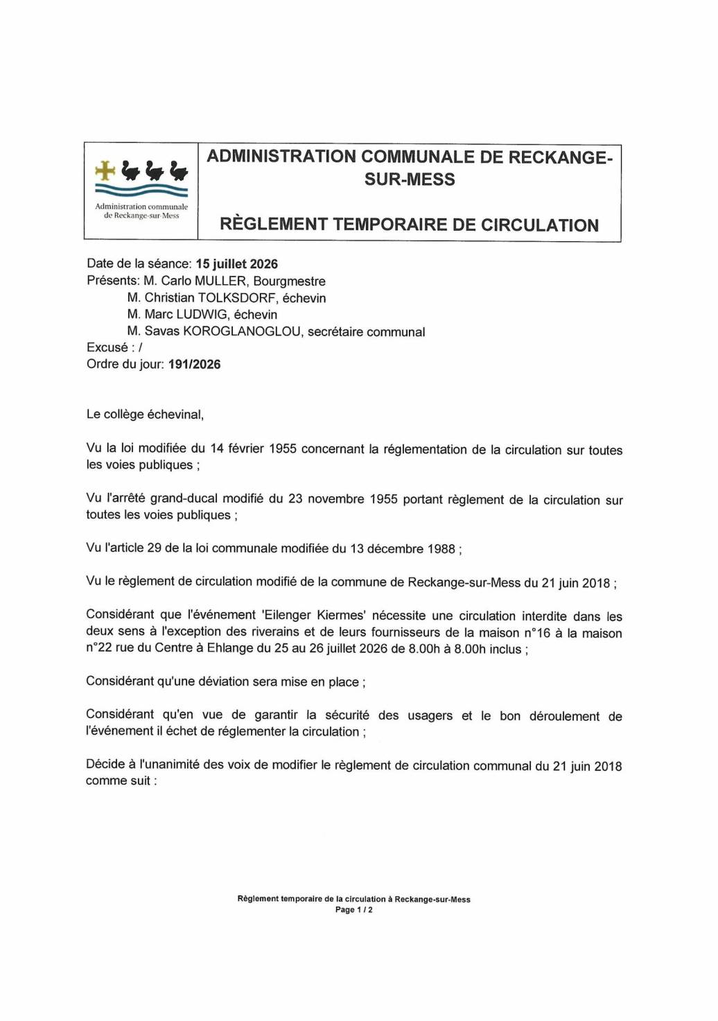 Règlement temporaire de la circulation: Eilenger Kiermes