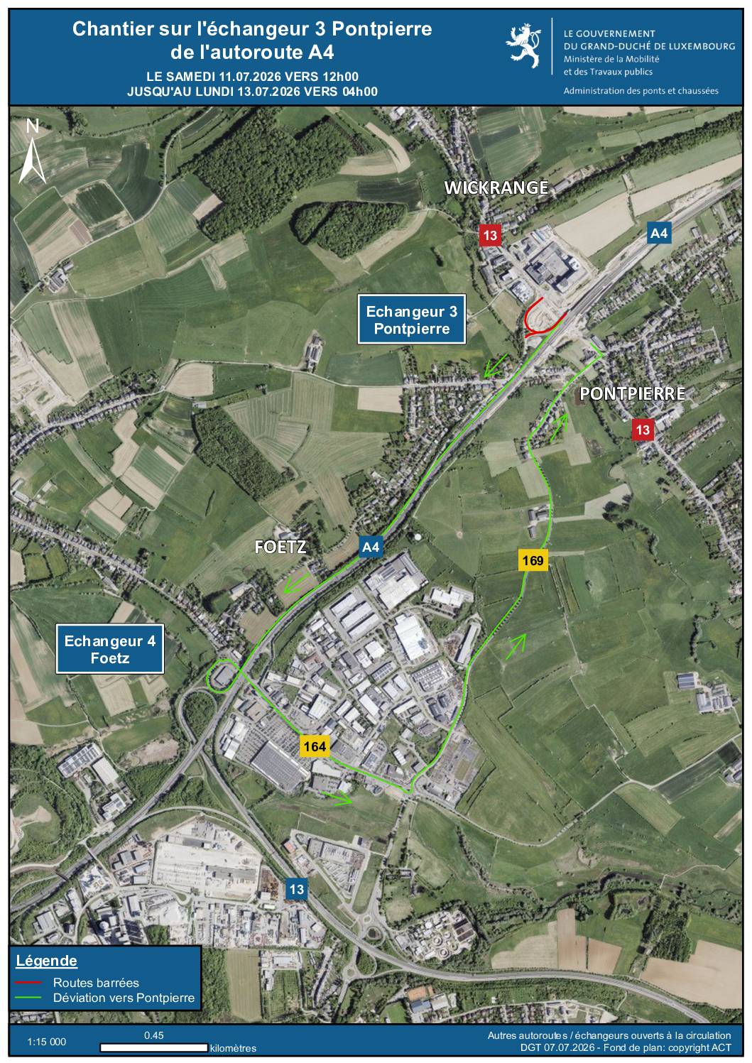 Autobunn A4 Richtung Esch-Uelzecht: Sortie Steebrécken wéinst Chantier gespaart