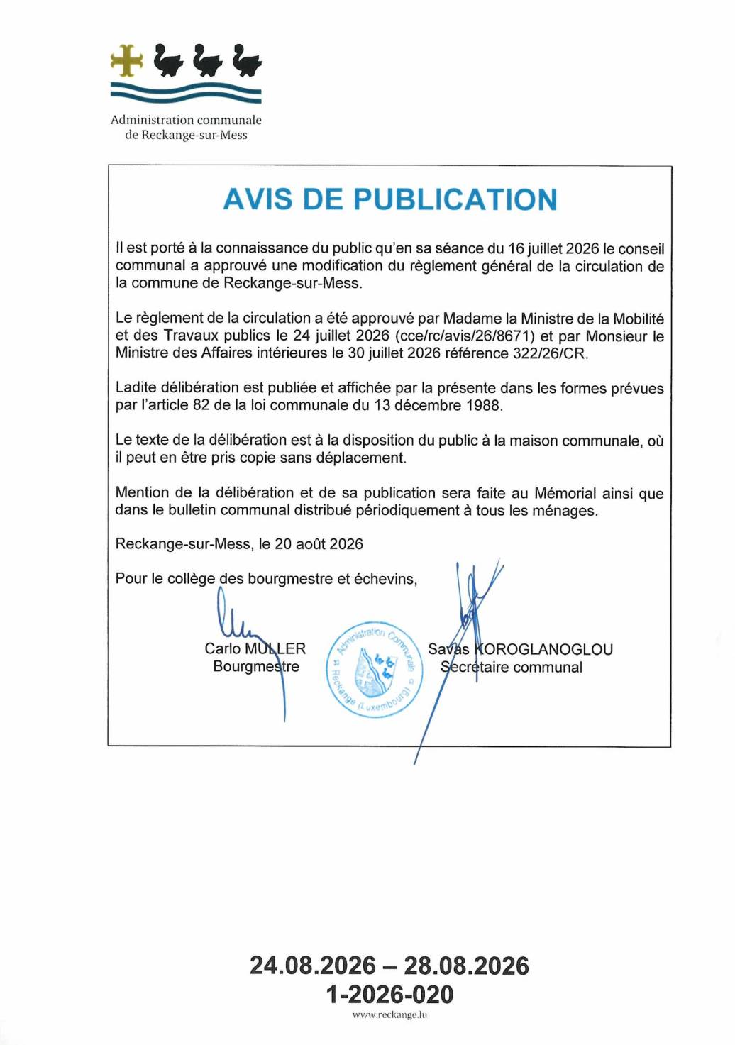 Modification du règlement de la circulation