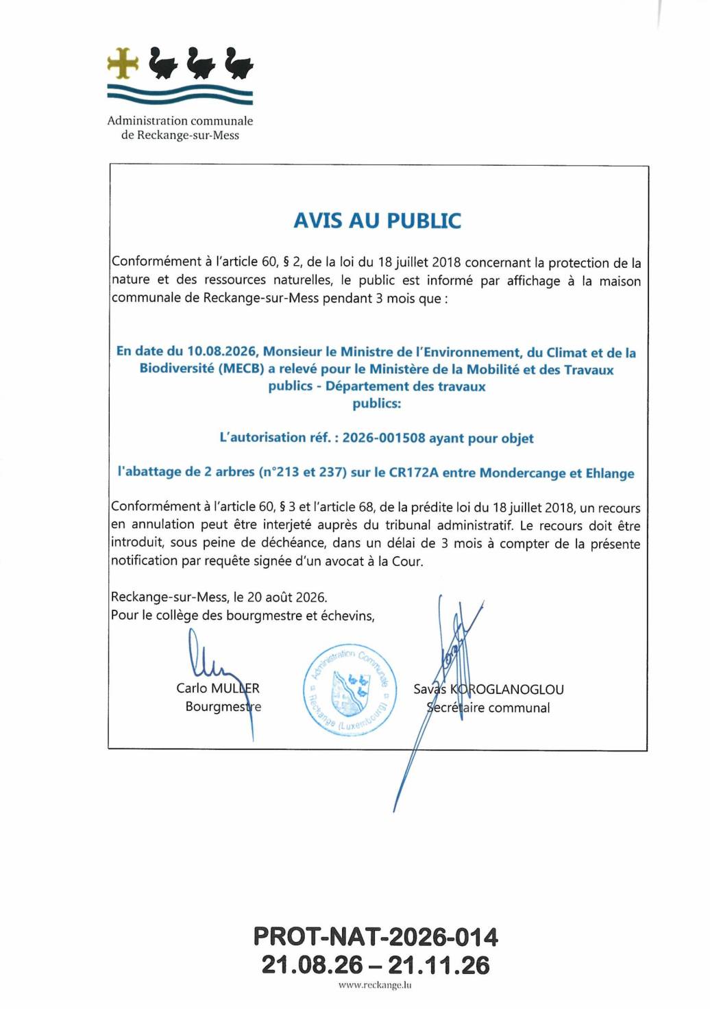 Autorisation: abattage de 2 arbres