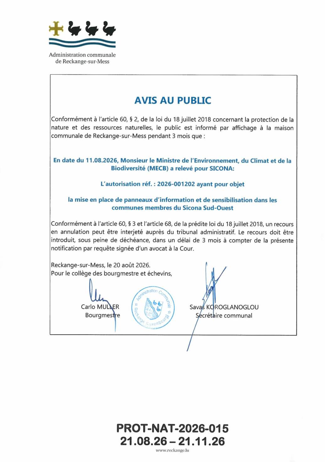 Autorisation: mise en place de panneaux d'information