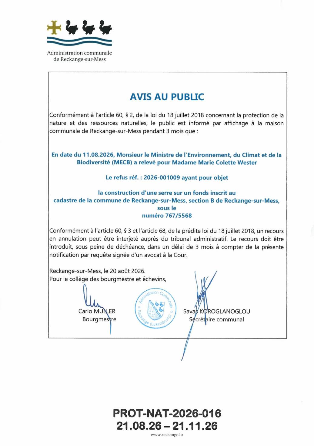 Refus: construction d'une serre