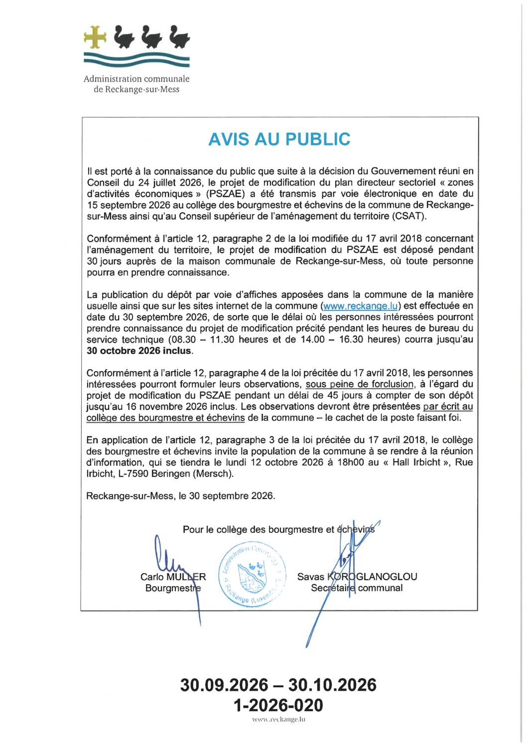 Projet de modification du "PSZAE"
