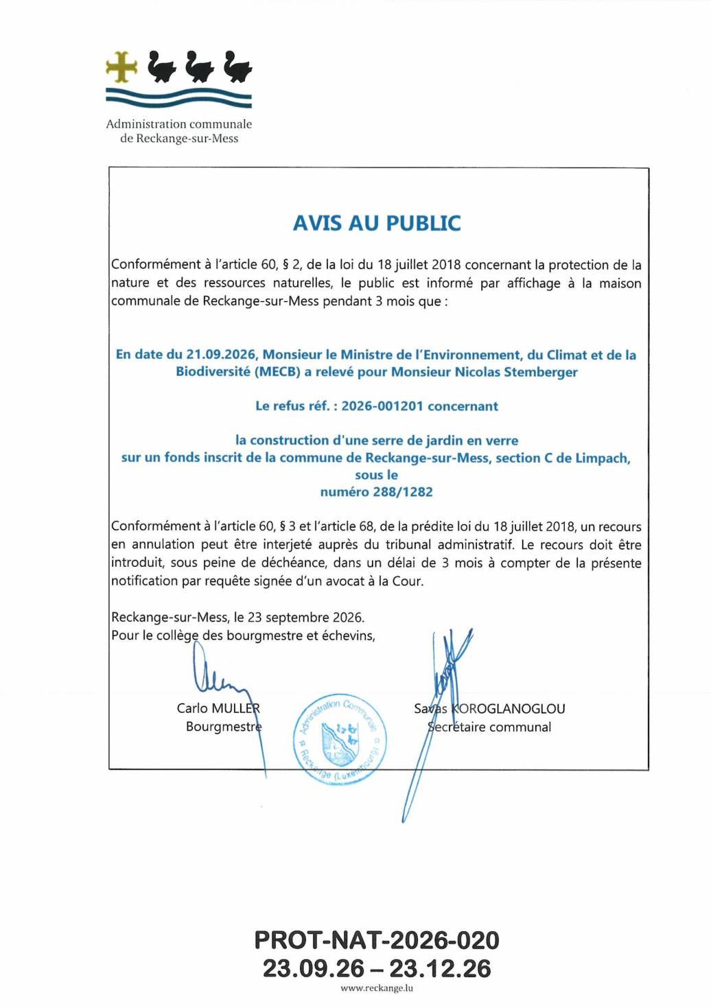 Refus: construction d'une serre de jardin