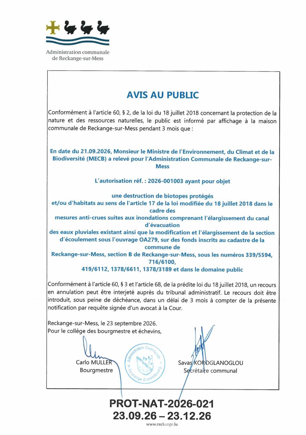 Autorisation: destruction de biotopes