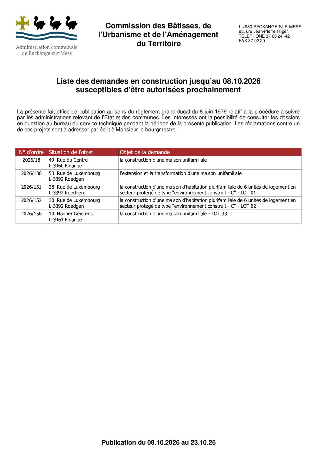 Avis au public - Commission des bâtisses